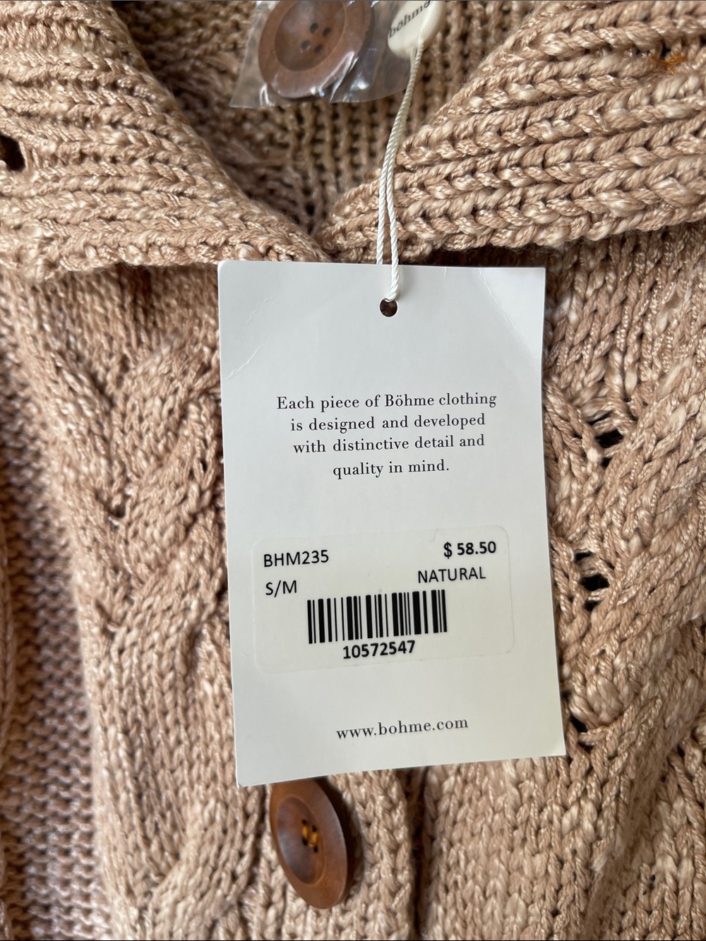 Bohme Cable Knit Button-Front Sweater Cardigan in Natural Size S - Picture 5 of 8